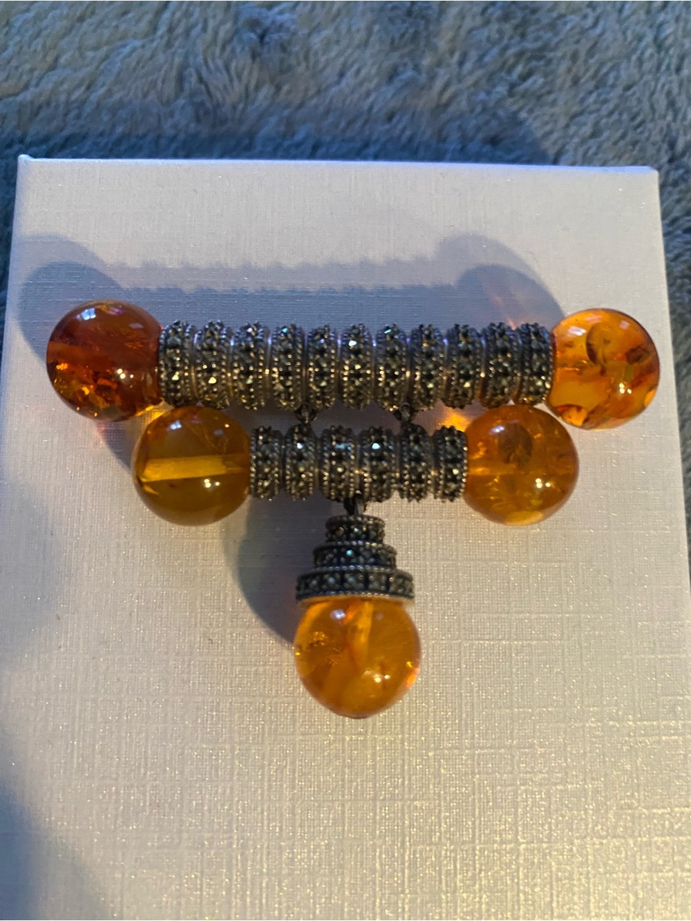 Genuine Amber and Marcasite Brooch - Picture 3 of 6